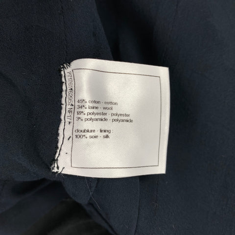 CHANEL Size 18 Navy Gold Cotton Blend Metallic Single Breasted Coat