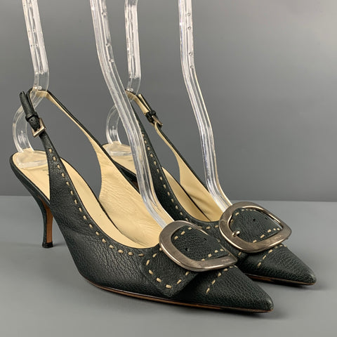 Zapatos de tacón con hebilla de cuero azul marino PRADA Talla 7