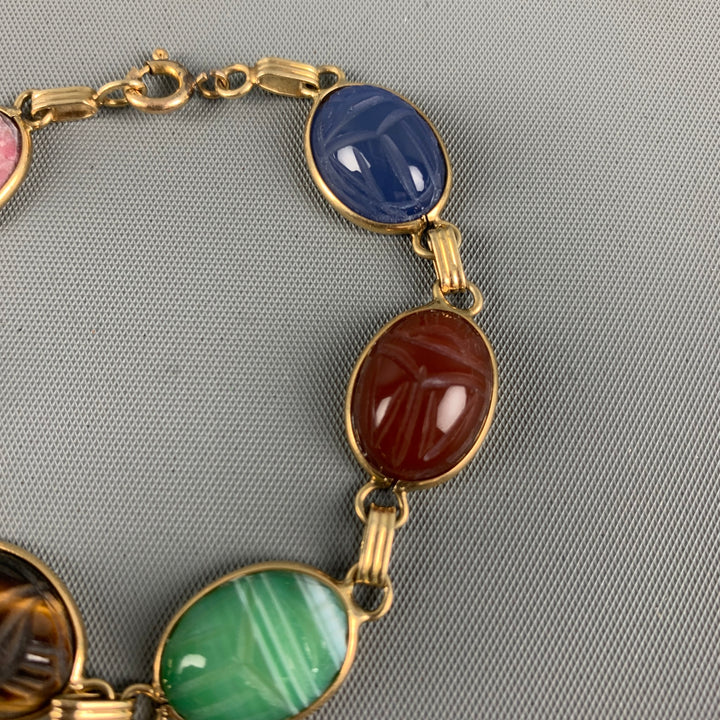 VINTAGE Gold Multi-Color 6 Scarabs Bracelet