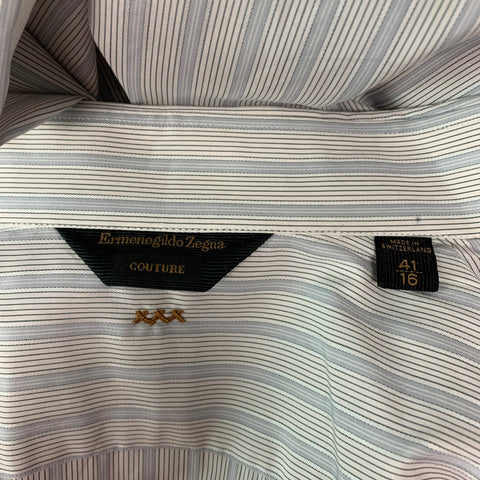 ERMENEGILDO ZEGNA Size L Grey Stripe Cotton Button Up Long Sleeve Shirt