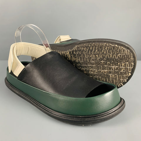 MARNI Size 9 Black White Green Color Block Leather Strap Sandals