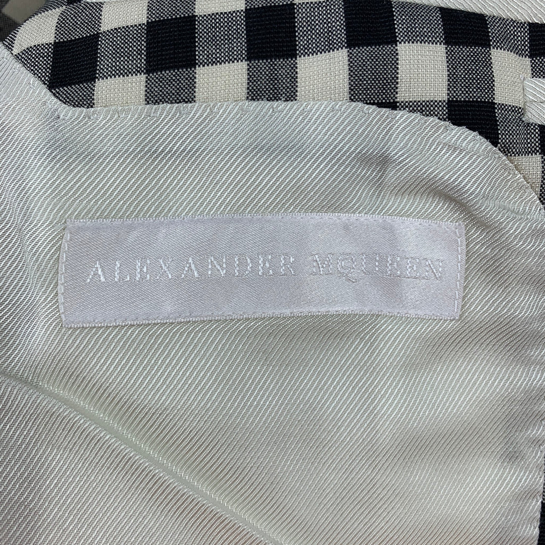 ALEXANDER MCQUEEN Size 38 Black & Cream Checkered Silk / Wool Notch Lapel Sport Coat