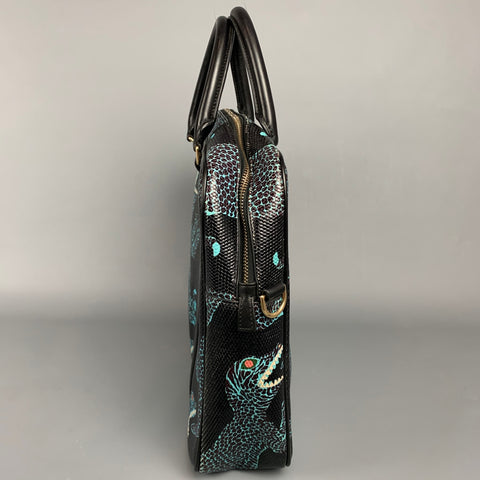 PAUL SMITH Black & Blue Dino Print Coated Canvas Briefcase