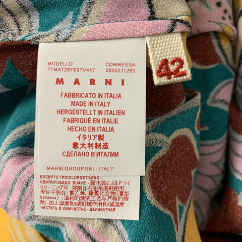 MARNI Size 6 Multi-Color Viscose Abstract Cap Sleeves Blouse