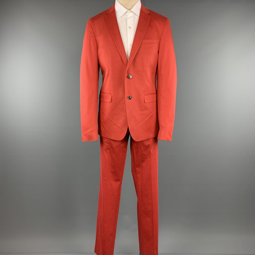 SAND Size 44 Coral Solid Cotton Blend Notch Lapel 36 x 32 Suit