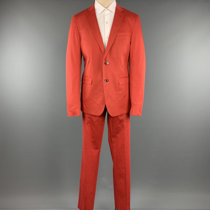 SAND Size 44 Coral Solid Cotton Blend Notch Lapel 36 x 32 Suit