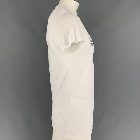 BALMAIN Size L White & Black Logo Cotton Crew-Neck T-shirt