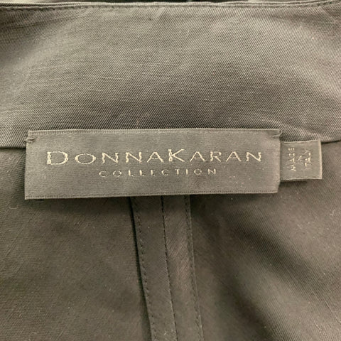 DONNA KARAN Talla 8 Blazer de chaqueta frontal atada de viscosa de lino negro
