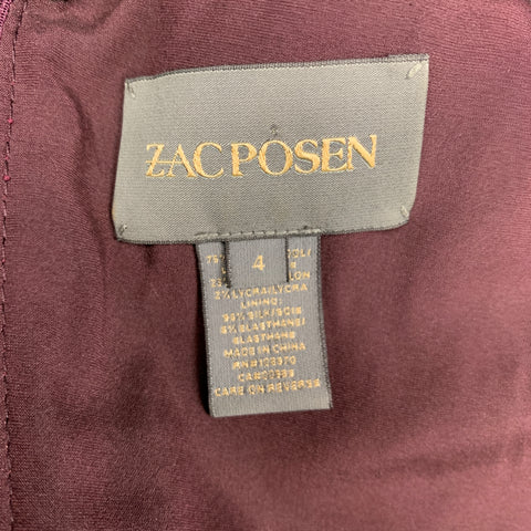 ZAC POSEN Size 4 Eggplant Virgin Wool Blend A-line Scoop Neck Dress