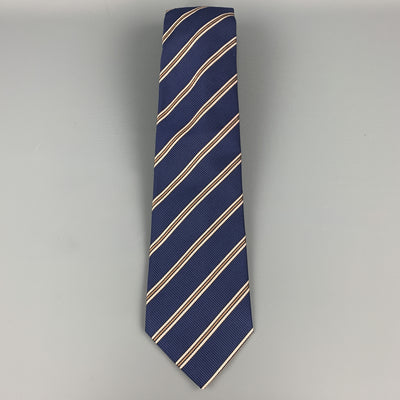 LUIGI BORRELLI Navy & Beige Striped Silk Tie
