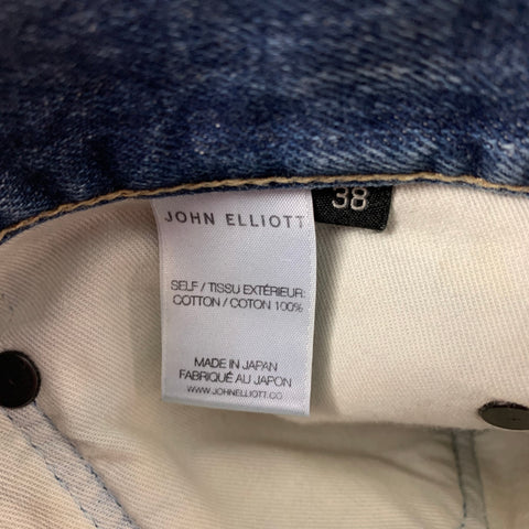 JOHN ELLIOTT Size 38 Blue Distressed Selvedge Denim Button Fly Jeans
