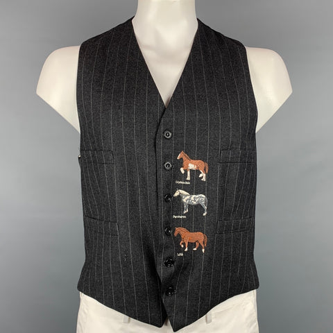 PAUL SMITH Size L Charcoal Chalkstripe Embroidered Wool Buttoned Vest