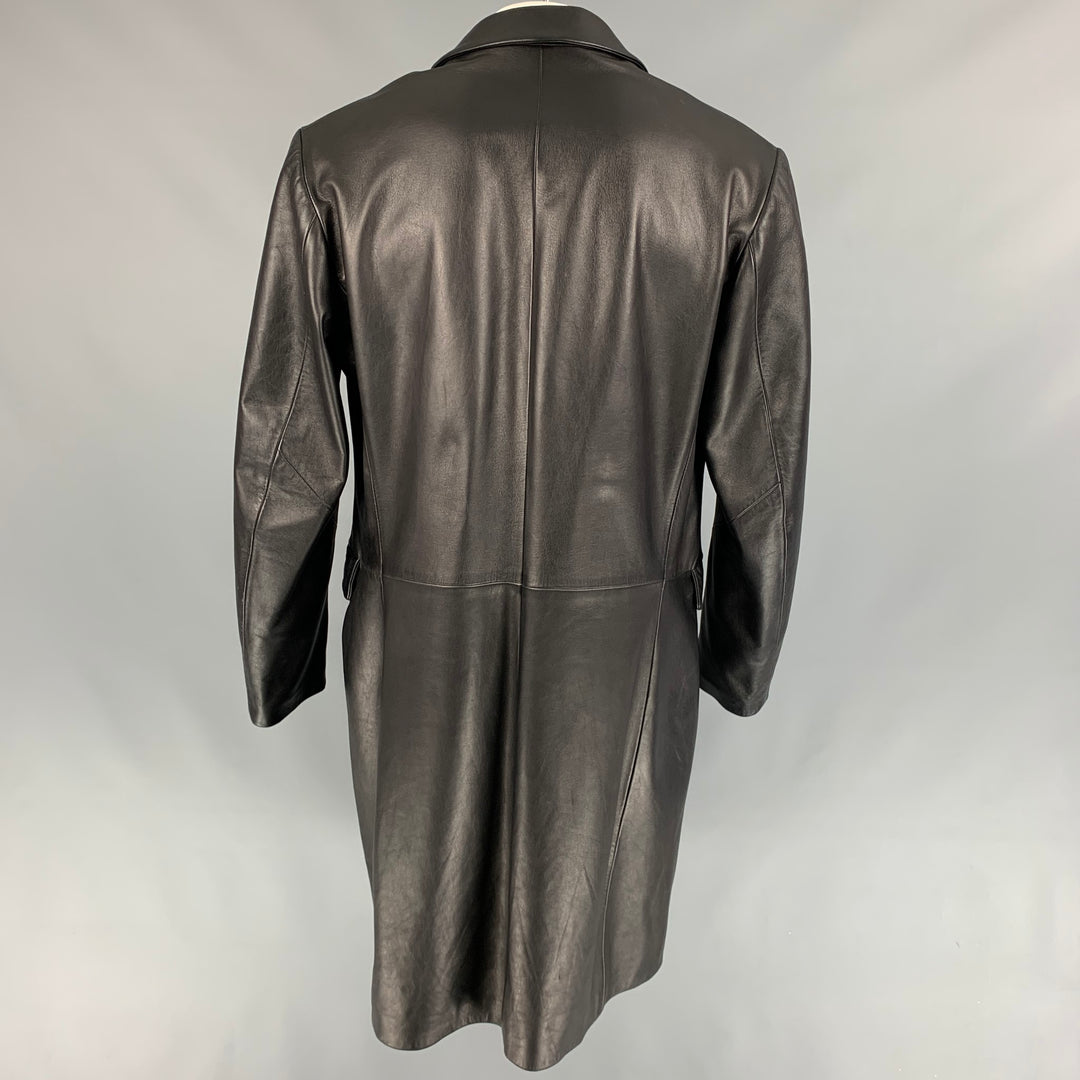 EMPORIO ARMANI Size 46 Black Leather Notch Lapel Coat