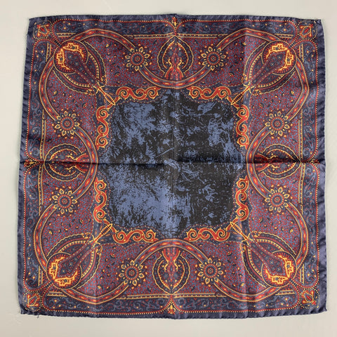 TRUZZI Navy Burgundy Tapestry Silk Pocket Square