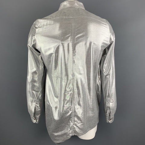 RICK OWENS FW19 Size 8 Silver Viscose Blend Hidden Buttons Asymmetrical Long Sleeves Shirt