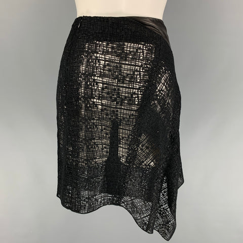 REED KRAKOFF Size S Black Mixed Fabrics See Through Asymmetrical Skirt