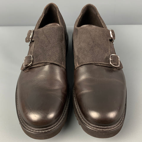 GIORGIO ARMANI Size 10 Brown Leather Double Monk Strap Loafers