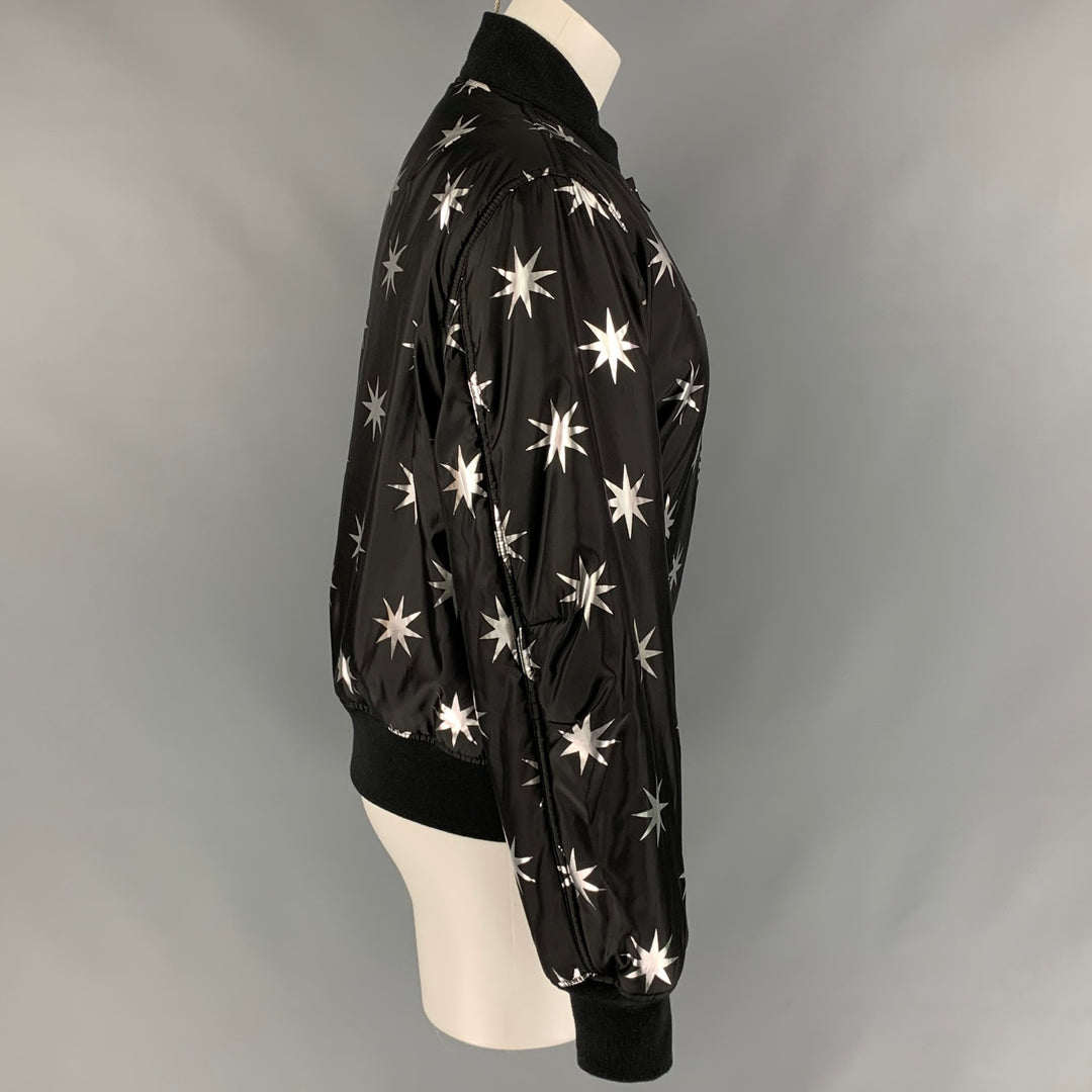 LOVE MOSCHINO Size 6 Black & Silver Star Print Polyester Bomber Jacket
