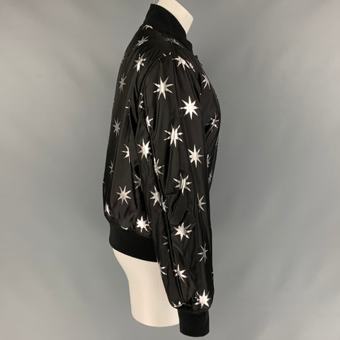 LOVE MOSCHINO Size 8 Black & Silver Star Print Polyester Bomber Jacket