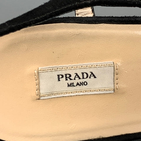 PRADA Talla 10 Sandalias de plataforma de ante de seda negra