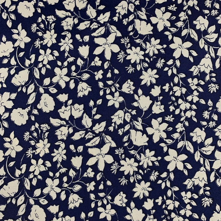 PAUL SMITH Navy White Floral Silk Twill Pocket Square