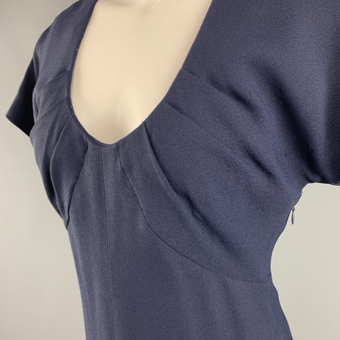 Vintage GIVENCHY Size 6 Navy Crepe Gathered Scoop Neck Cocktail Dress
