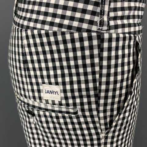 COMME des GARCONS GANRYU Size S Black & White Gingham Cotton Drop-Crotch Pants