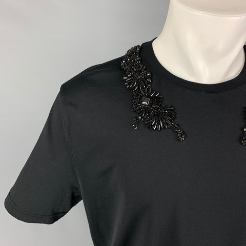 GIVENCHY Talla S Camiseta negra con apliques de algodón y cuello redondo