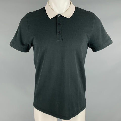 THEORY Size M Grey White Cotton Polo