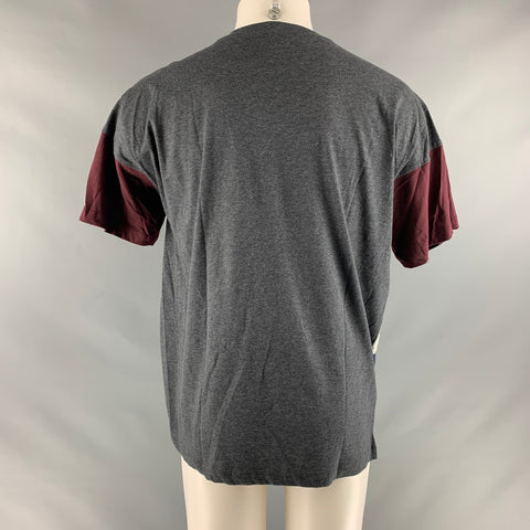 VALENTINO Size M Grey Multi-Color Color Block Cotton Crew-Neck T-shirt