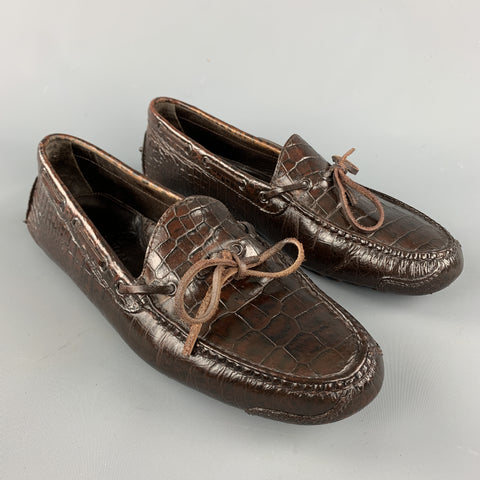 COLE HAAN Size 8.5 Brown Embossed Leather Drivers Loafers