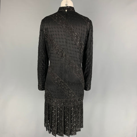 BOB MACKIE Size 10 Black Sequin Lace Long Sleeve Dress