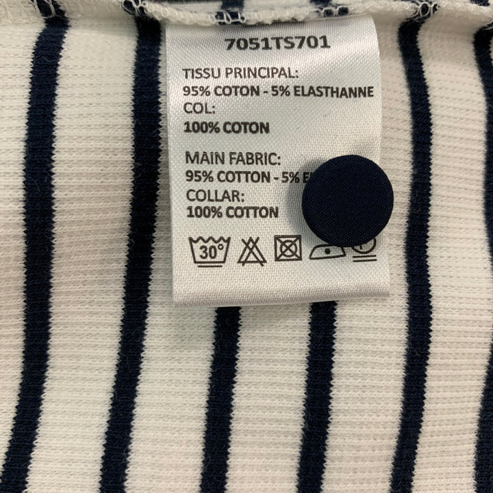 CARVEN Size S White Navy Cotton Elastane Stripe Polo Shirt