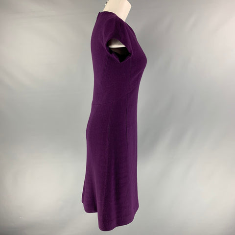 BOTTEGA VENETA Talla 6 Vestido acampanado liso de lana virgen morado