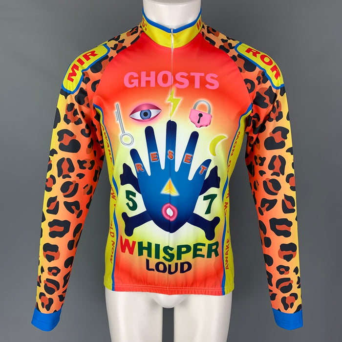 WALTER VAN BEIRENDONCK SS21 Size L Orange Graphic Nylon Jersey Bike Top