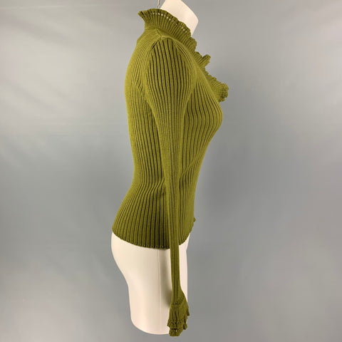 GUY LAROCHE Size M Green Wool Ribbed Long Sleeve Pullover