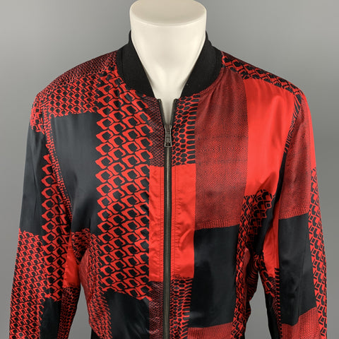 ROBERTO CAVALLI Pre-Fall 2018 Size 40 Black & Red Print Viscose Zip Up Jacket