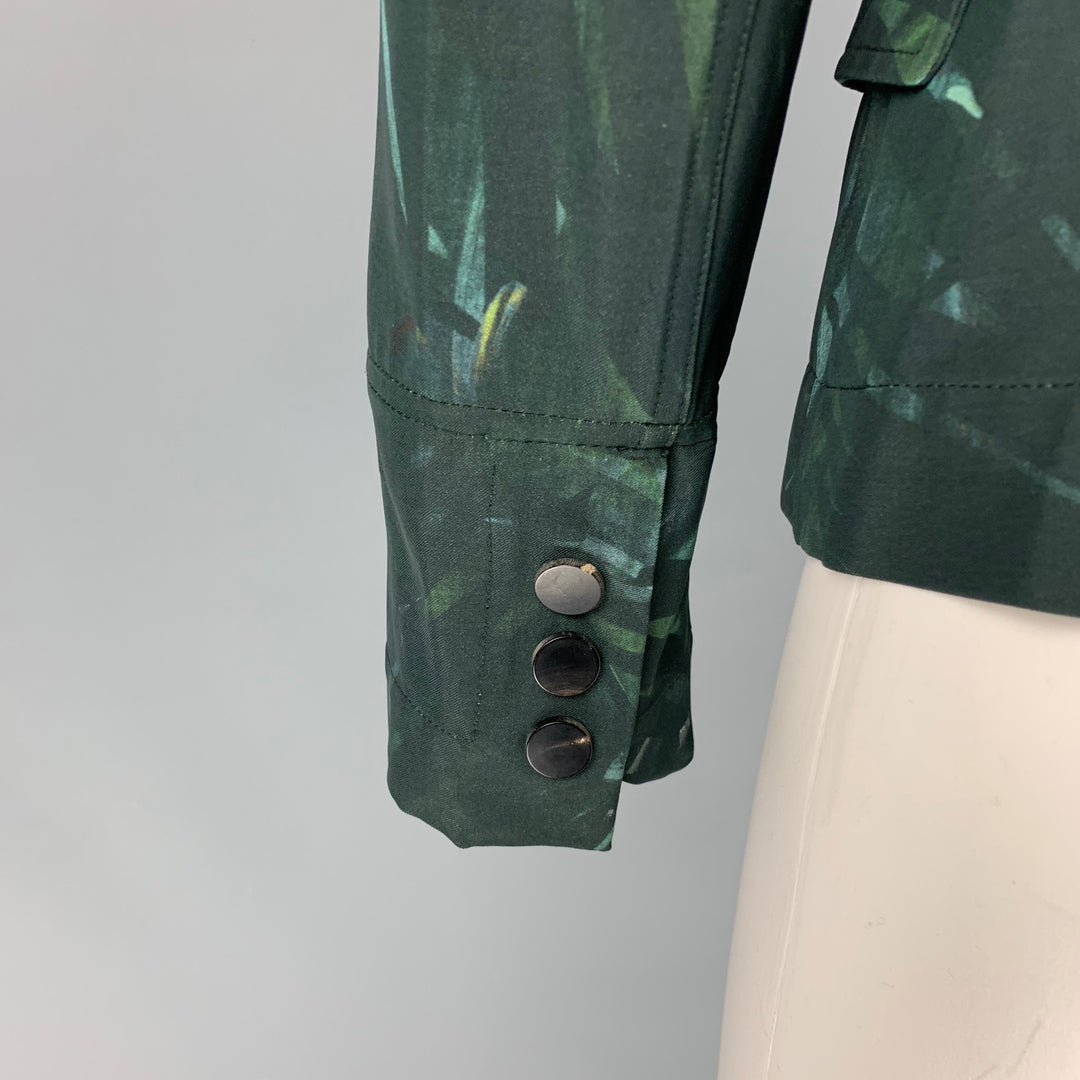 LANVIN 2011 Size 6 Dark Green & Blue Leaf Print Viscose Jacket
