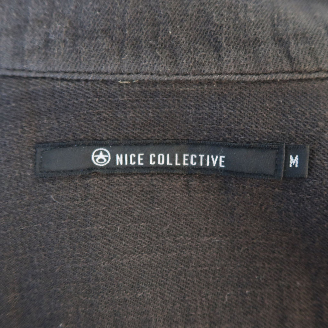 NICE COLLECTIVE M Brown Cotton Motorcycle Style Jacket