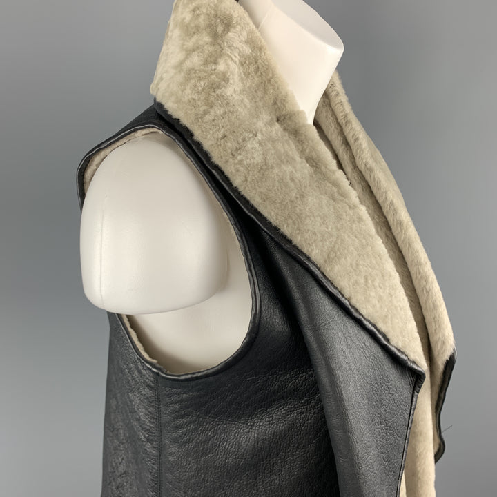 NELLIE PARTOW Size XS Black & Beige Shearling Draped Lapel Vest