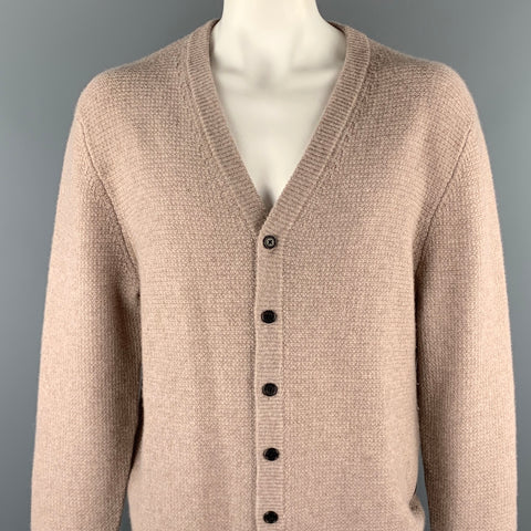 NEIMAN MARCUS Size XXL Oatmeal Textured Cashmere Buttoned Cardigan
