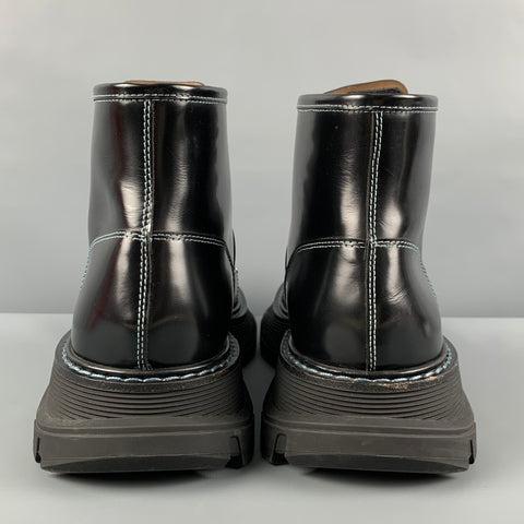 ALEXANDER MCQUEEN Talla 11 Botas con cordones de cuero con puntadas en contraste negras