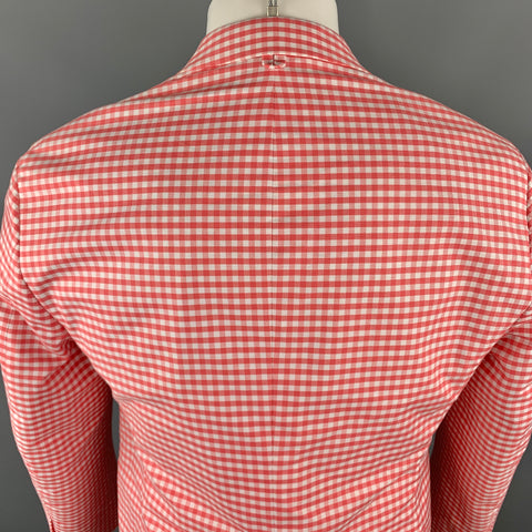 BLACK FLEECE Size 40 Coral & White Checkered Cotton Notch Lapel Sport Coat