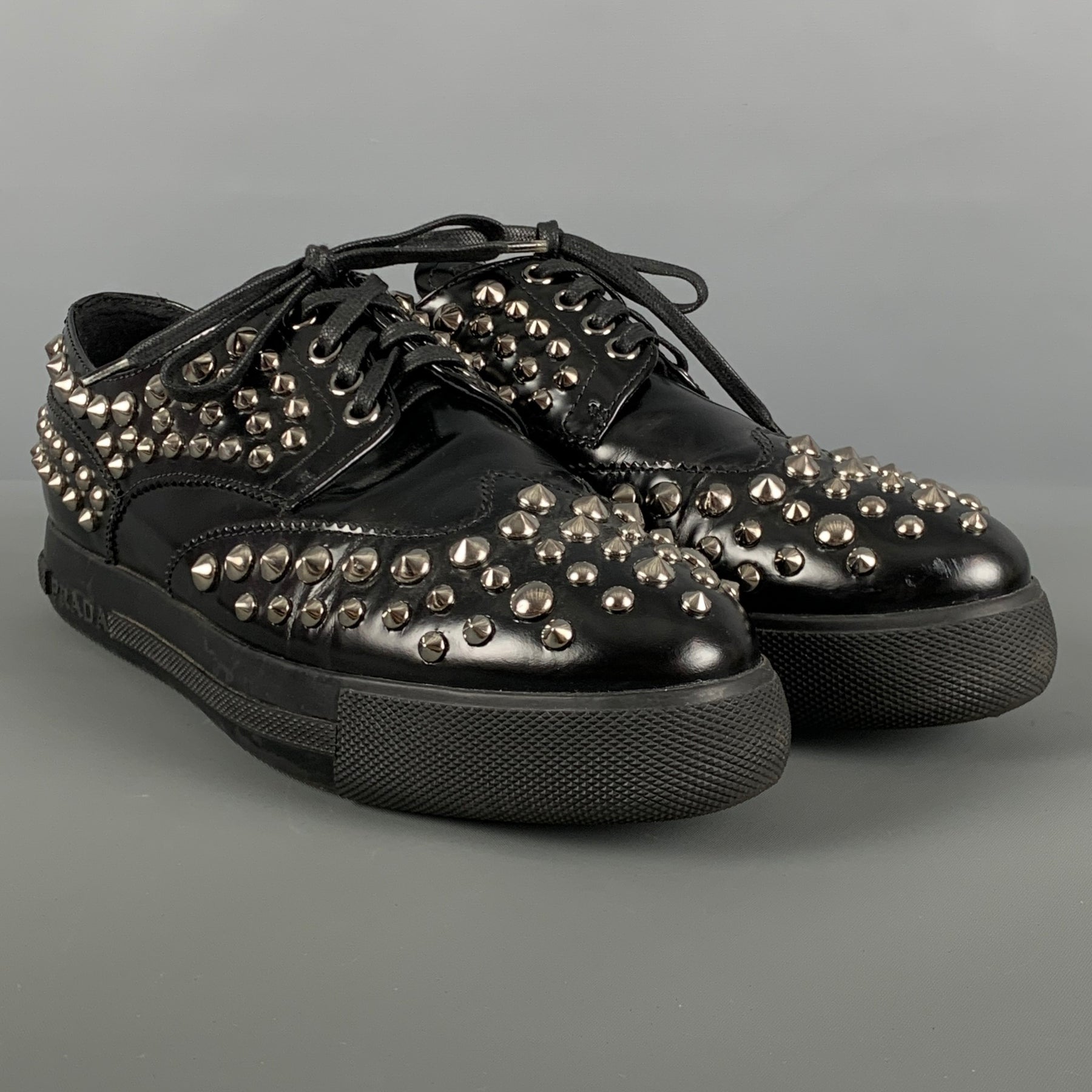 lace-up studded shoes, Prada
