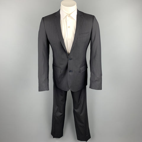 DOLCE & GABBANA Navy Stripe Size 36 Silk / Virgin Wool Notch Lapel Suit
