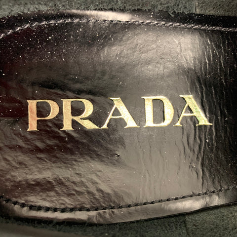 PRADA Size 7.5 Black Burgundy Two Toned Leather Square Toe Loafers