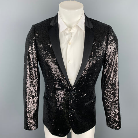 HUGO BOSS Size 36 Black Sequined Viscose Blend Notch Lapel Sport Coat