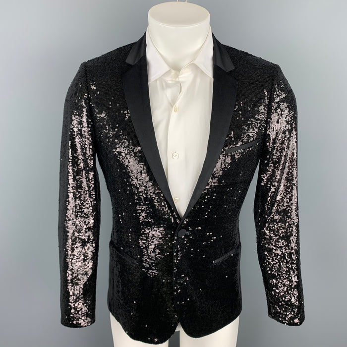 HUGO BOSS Size 36 Black Sequined Viscose Blend Notch Lapel Sport Coat
