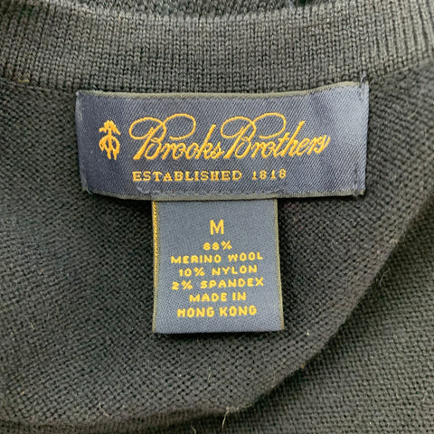 BROOKS BROTHERS Size M Navy Merino Wool Blend V-Neck Pullover