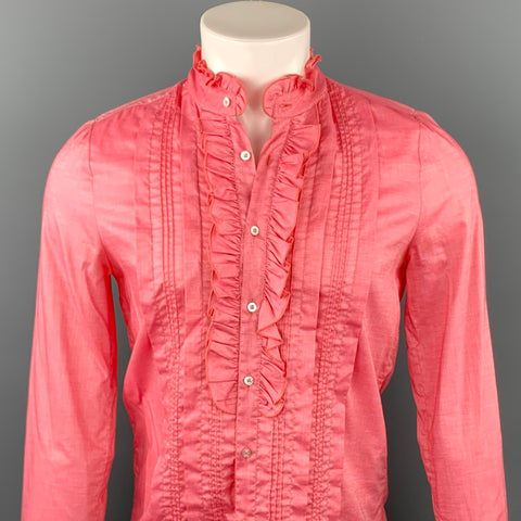 GUCCI Size S Coral Cotton / Viscose Ruffle Long Sleeve Shirt